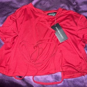 Silk red crop top wrap around with open back